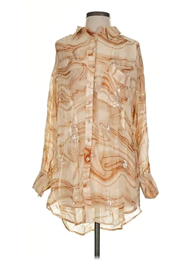 Pre-owned Pilcro Long Sleeve Blouse In Tan