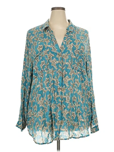 Pre-owned Pilcro Long Sleeve Blouse In Teal