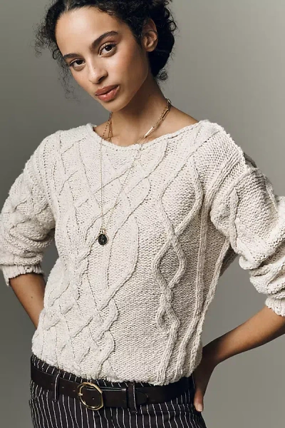 Pilcro Long-sleeve Boat-neck Cabled Sweater In White