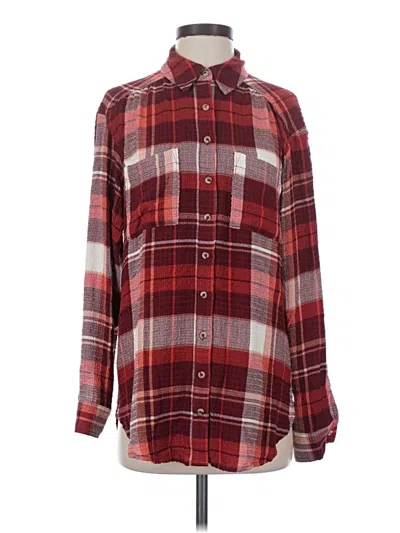 Pre-owned Pilcro Long Sleeve Button Down Shirt In Burgundy