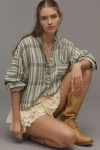 Pilcro Long-sleeve Buttondown Swing Top In Green