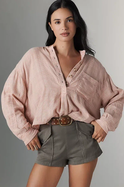 Pilcro Long-sleeve Buttondown Swing Top In Red