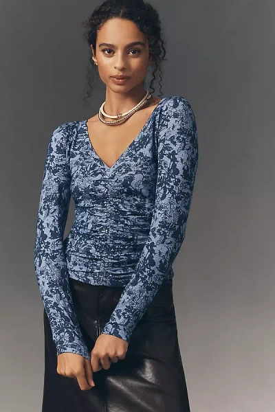 Pilcro Long-sleeve Cinched V-neck Top In Blue