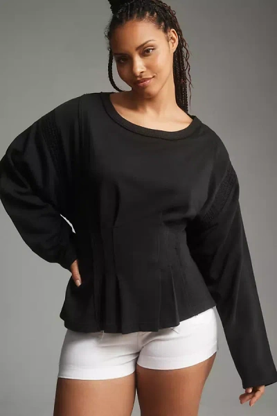 Pilcro Long-sleeve Cocoon Corset Top In Black