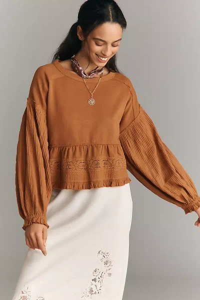 Pilcro Long-sleeve Crop Babydoll Top In Brown