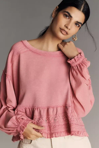 Pilcro Long-sleeve Cropped Babydoll Top In Pink