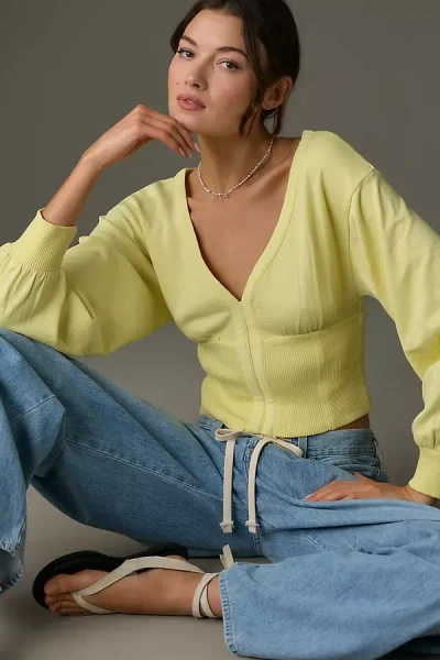 Pilcro Long-sleeve Cropped Sweatshirt Top In Yellow