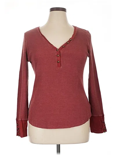 Pre-owned Pilcro Long Sleeve Henley Shirt In Burgundy