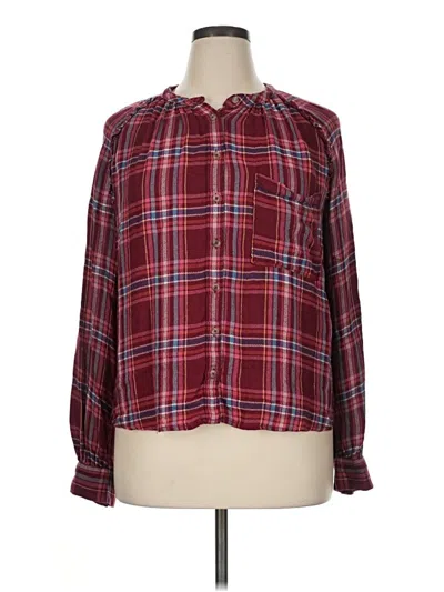 Pre-owned Pilcro Long Sleeve Henley Shirt In Red
