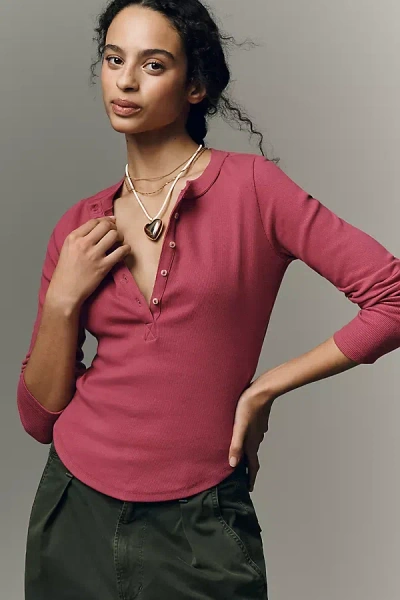 Pilcro Long-sleeve Henley Top In Red