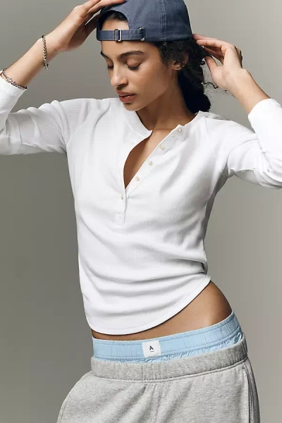 Pilcro Long-sleeve Henley Top In Brown