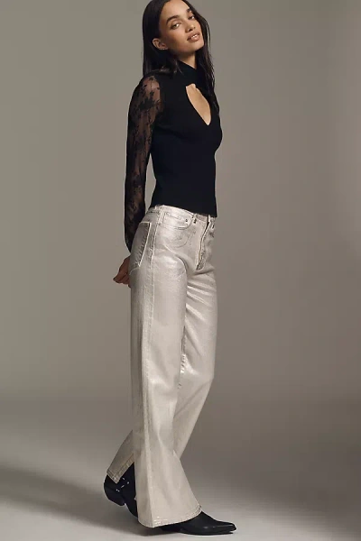 Pilcro Long-sleeve Keyhole Lace Top In Black