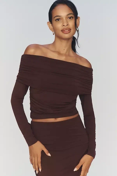 Pilcro Long-sleeve Off-the-shoulder Top In Brown
