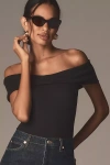 Pilcro Long-sleeve Off-the-shoulder Twist Rib Top In Black