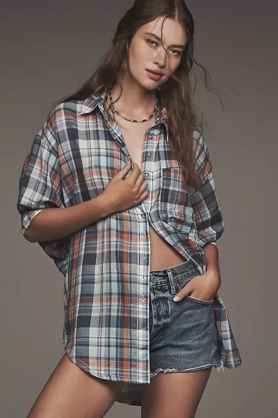 Pilcro Long-sleeve Oversized Buttondown Shirt In Gray