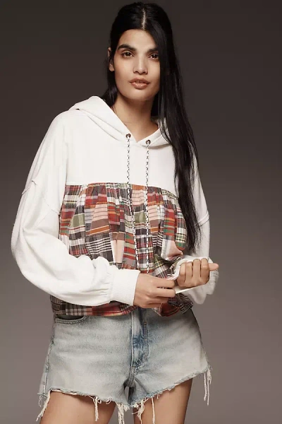 Pilcro Long-sleeve Patchwork & Knit Twofer Hoodie In White