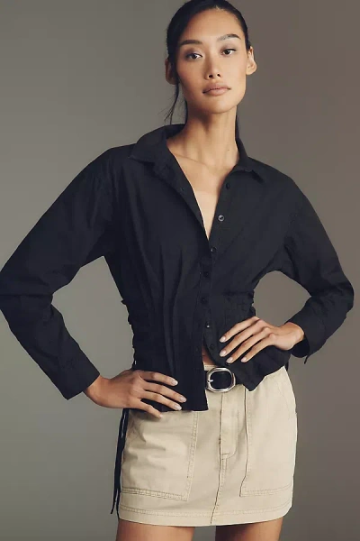 Pilcro Long-sleeve Pintuck Buttondown Shirt In Black