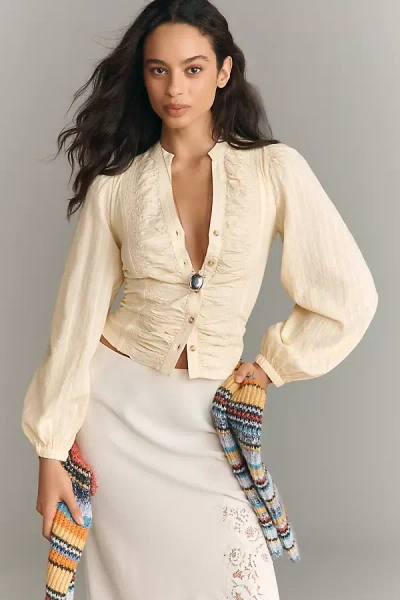 Pilcro Long-sleeve Reworked Buttondown Top In Yellow