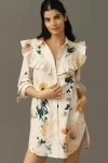 Pilcro Long-sleeve Ruffled Denim Mini Shirt Dress In White