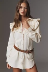 Pilcro Long-sleeve Ruffled Denim Mini Shirt Dress In White