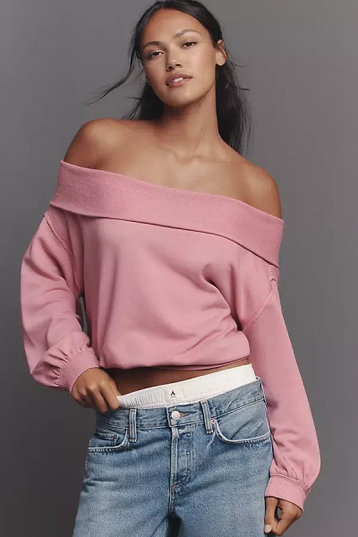 Pilcro Long-sleeve Slouchy Off-the-shoulder Top In Pink