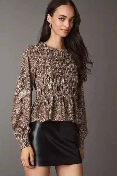 Pilcro Long-sleeve Smocked Top In Brown