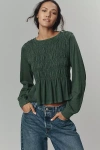 Pilcro Long-sleeve Smocked Top In Green