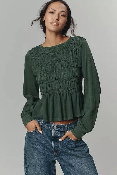Pilcro Long-sleeve Smocked Top In Green