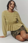 Pilcro Long-sleeve Smocked Top In Green