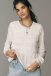 Pilcro Long-sleeve Smocked Top In White