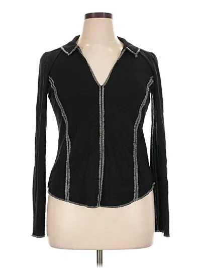 Pre-owned Pilcro Long Sleeve Top Black Plunge Neckline Tops