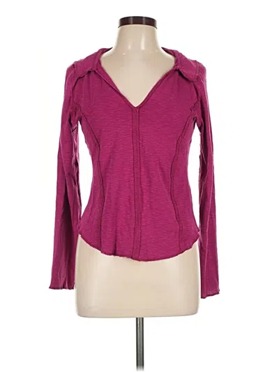 Pre-owned Pilcro Long Sleeve Top Burgundy Open Neckline Tops