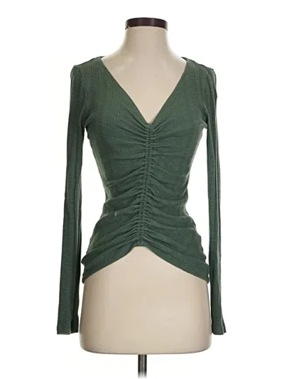 Pre-owned Pilcro Long Sleeve Top Green Plunge Neckline Tops
