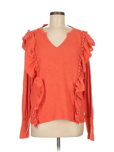 Pre-owned Pilcro Long Sleeve Top Orange Ruffles Neckline Tops