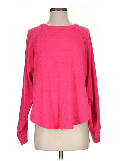 Pre-owned Pilcro Long Sleeve Top Pink Crew Neck Tops