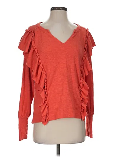 Pre-owned Pilcro Long Sleeve Top Red Ruffles Neckline Tops