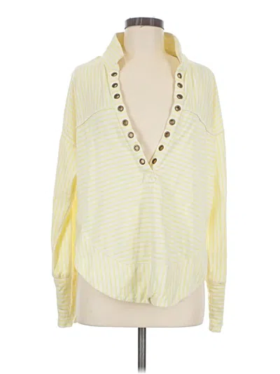 Pre-owned Pilcro Long Sleeve Top Yellow Plunge Neckline Tops
