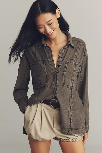 Pilcro Long-sleeve Utility Buttondown Shirt In Green
