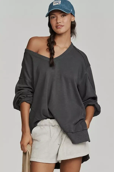 Pilcro Long-sleeve V-neck Oversized Popover Top In Gray