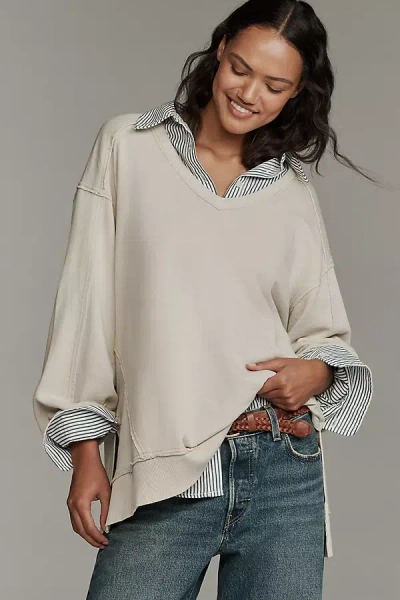 Pilcro Long-sleeve V-neck Oversized Popover Top In Neutral