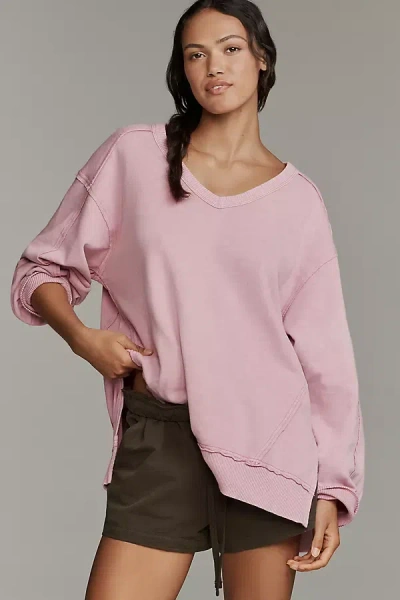 Pilcro Long-sleeve V-neck Oversized Popover Top In Pink