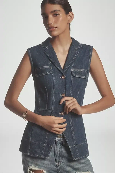 Pilcro Longline Denim Vest Jacket In Blue