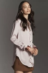 Pilcro Longline Silky Buttondown Shirt In Pink