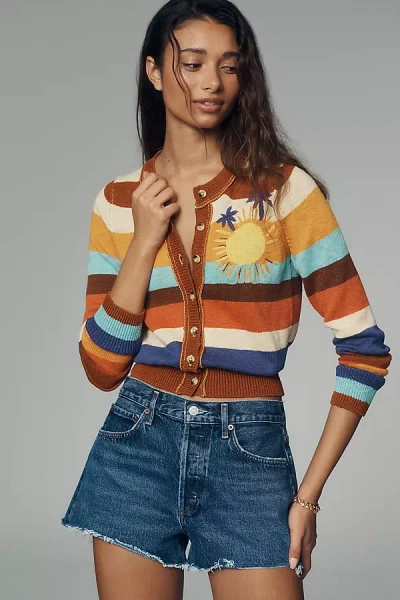 Pilcro Long-sleeve Crew-neck Sunshine Cotton Cardigan In Multi