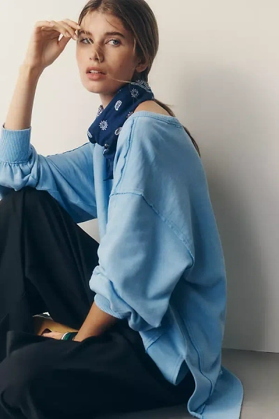 Pilcro Long-sleeve V-neck Oversized Popover Top In Blue