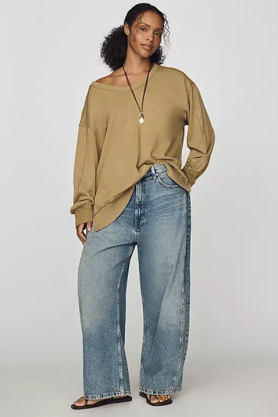 Pilcro Long-sleeve V-neck Oversized Popover Top In Green