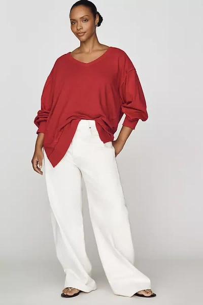 Pilcro Long-sleeve V-neck Oversized Popover Top In Red
