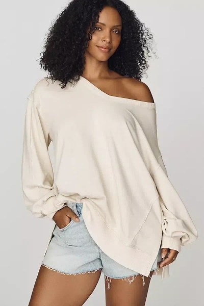 Pilcro Long-sleeve V-neck Oversized Popover Top In White