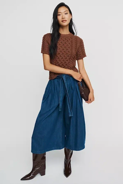 Pilcro Lotus High-rise Wide-leg Skirty Crop Jeans In Dark Wash