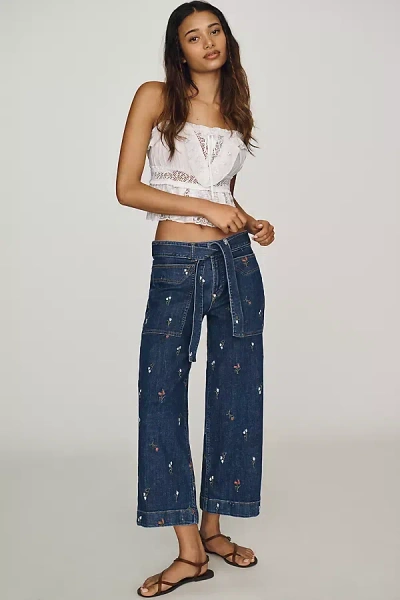 Pilcro Low-rise Crop Wide-leg Belted Jeans In Blue